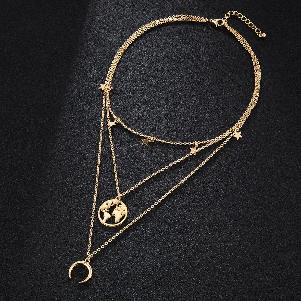 Винтажное ожерелье с картой звезд и Луной для женщин модное золотое ожерелье несколько Подвеска со слоями длинное ожерелье s Boho ювелирные изделия