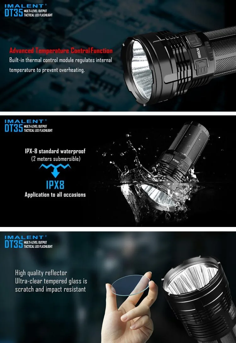 Flash Deal IMALENT Waterproof Aluminum DT35 XHP35 HI 8500 LM 6 Modes 18650 USB Rechargeable LED Light Flashlight Torch+4x 18650 batteries 10