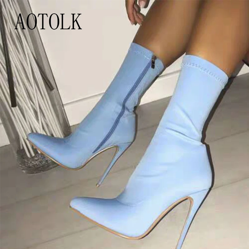 

Ankle Boots For Women Shoes Brand Female High Heels Boots Solid Color Zip Pointed Toe Women Boots Causal Shoes Autumn 2019 DE