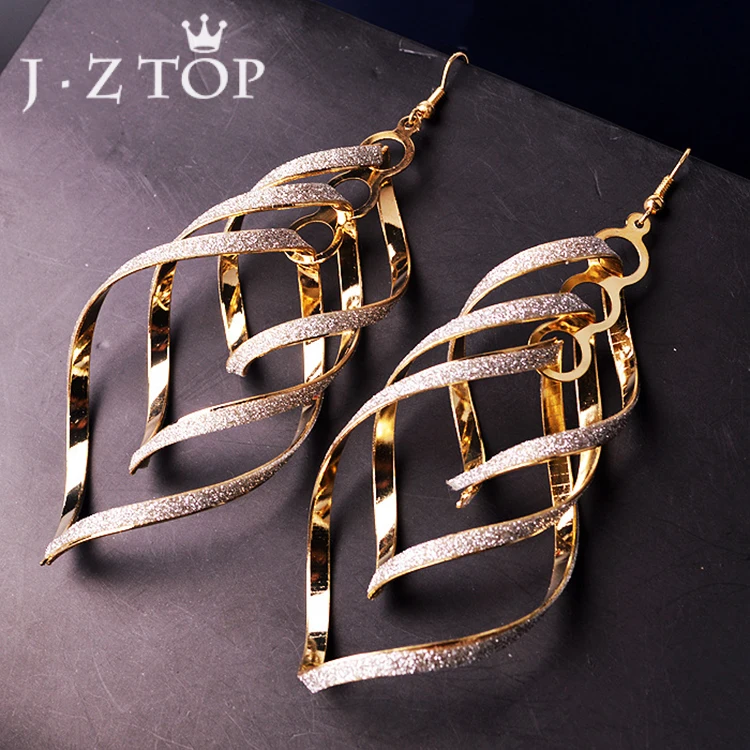 

Jztop Punk Twisted Frosted Sequined Drop Earrings Woman Exaggerated Geometric Multi Layer Gold/Silver Color Long Dangle Earring