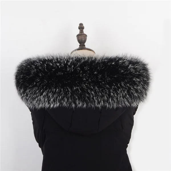 Frost black Цена, воротник из натурального меха для парки, пальто из роскошного теплого натурального енота, шарф для женщин, большой натуральный мех, отделка для капюшона, шаль - Цвет: Frost black
