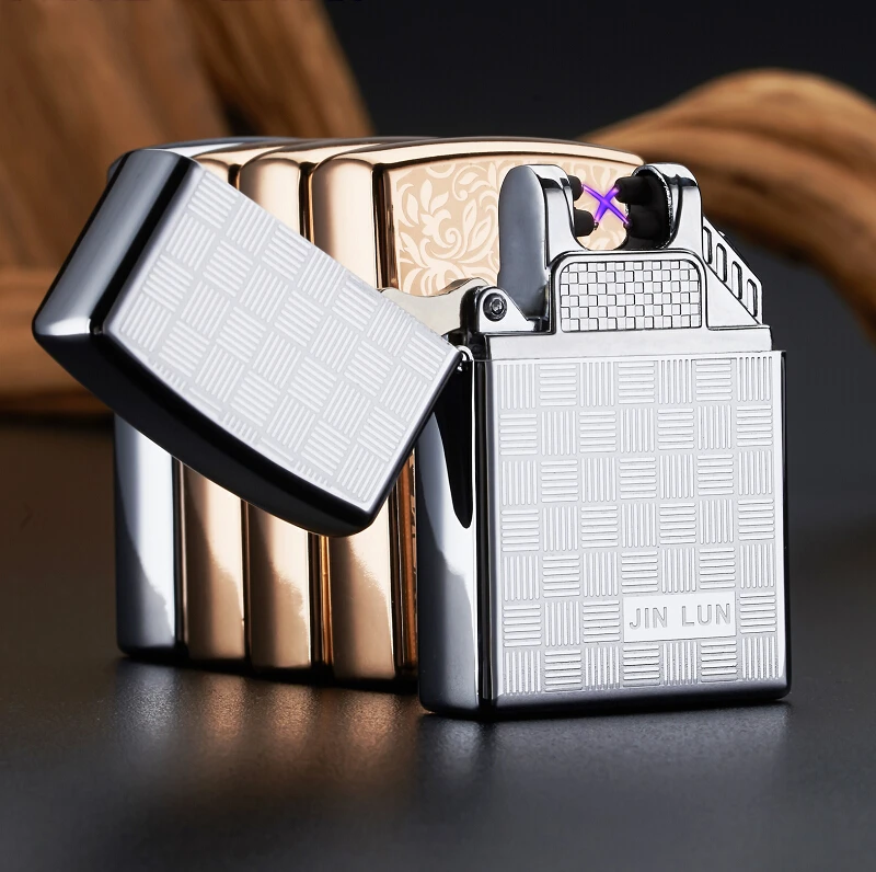 High Quailty Cross Double Arc Lighter Case USB Pulse Windproof Lighters