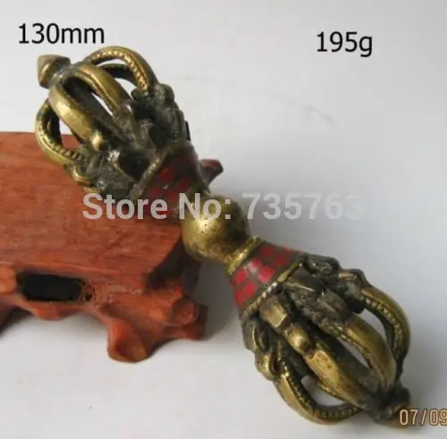 

xiuli 00670 Tibetan Buddhism Bronze Turquoise Buddhist Ritual Tool Hand Vajra Dorje statue