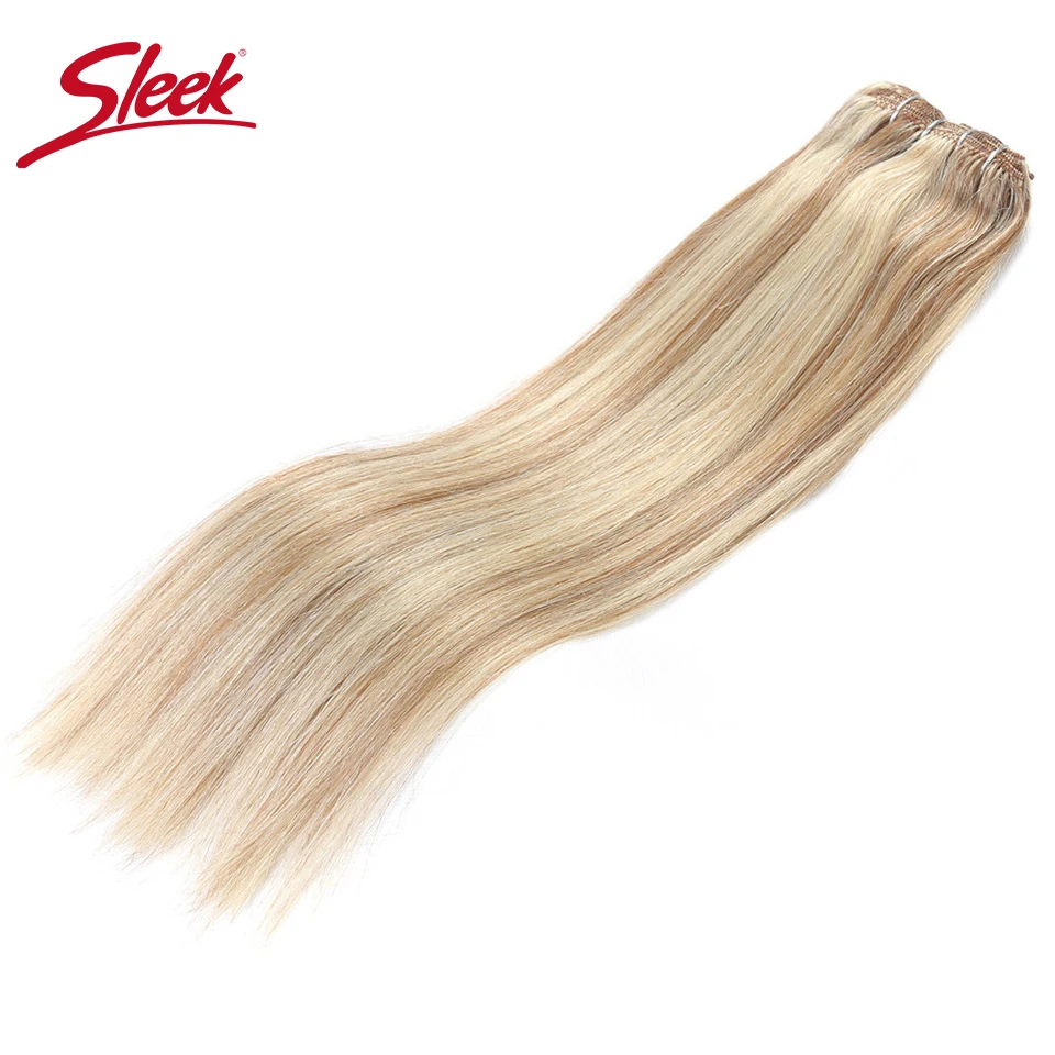 Sleek Clips In Hair 7Pcs  P27/613# P6/613# Human Hair Extensions Brazilian Straight Brown Color 6# Color Remy Hair Extension