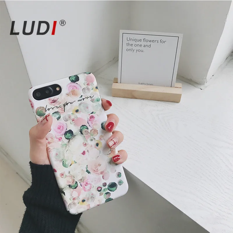 LUDI ретро цветной цветочный чехол для iPhone X 6 6s 6/6s Plus Жесткий PC светящийся с цветком