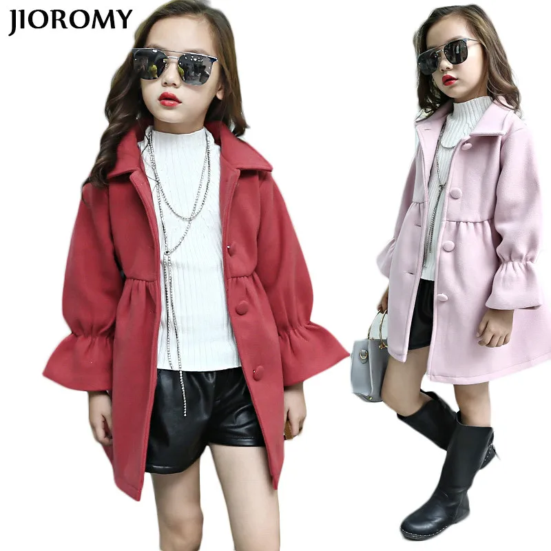 

JIOROMY Girl Woolen Coat 2017 Autumn and Spring Jacket Warm Windbreaker Kids Jackets Coats for Large Girls Children Clothes