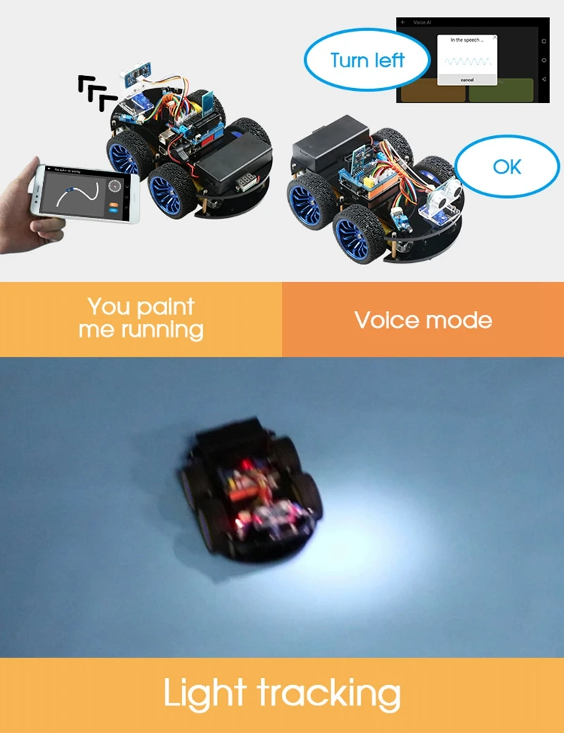 4WD умный робот автомобиль Diy для Arduino R3, стартер робототехники обучающий комплект приложение RC ствол игрушка малыш, поддержка царапин библиотеки