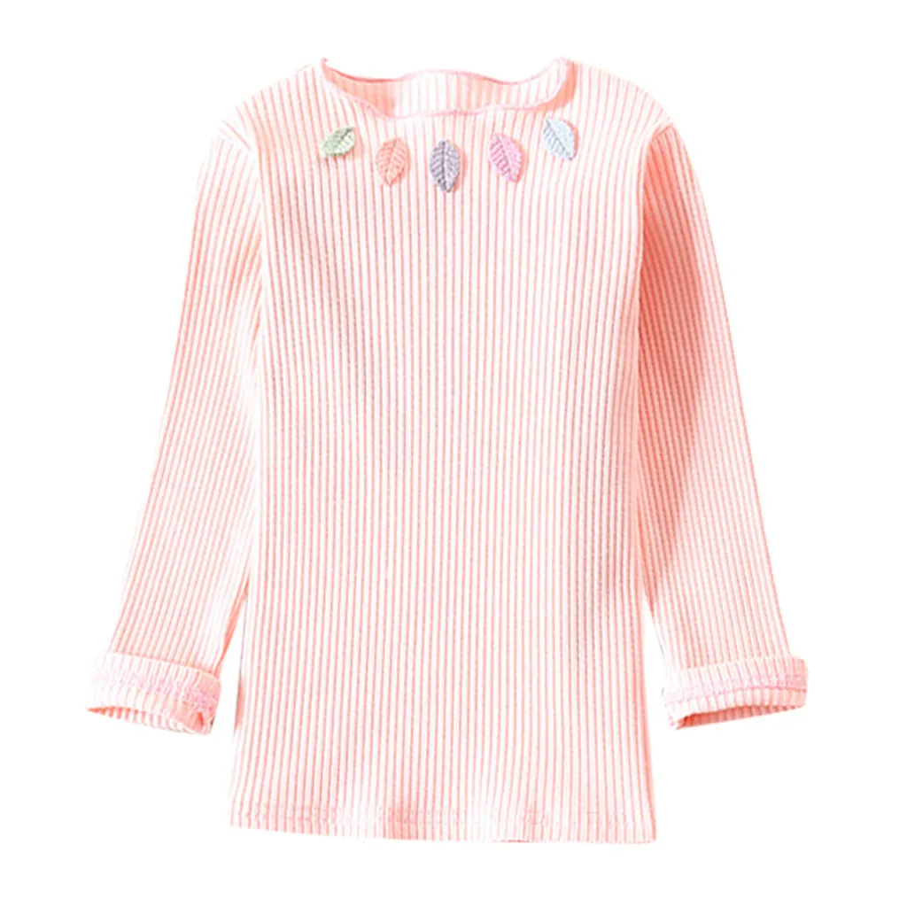 Todder/Детские футболки для маленьких девочек, однотонная Базовая рубашка с вышивкой и оборками, Детские рубашки с длинными рукавами и круглым вырезом, детская одежда, топы - Цвет: C