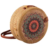 Женская пляжная сумка летняя большая сумка с молнией круг ручной работы БАЛИЙСКАЯ круглая Ретро ротанговая соломенная сумка через плечо# YL5