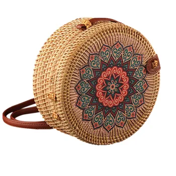 

Woven Rattan Bag Round Straw Shoulder Bag Small Beach HandBags Women Summer Hollow Handmade Messenger Crossbody Bags #L20