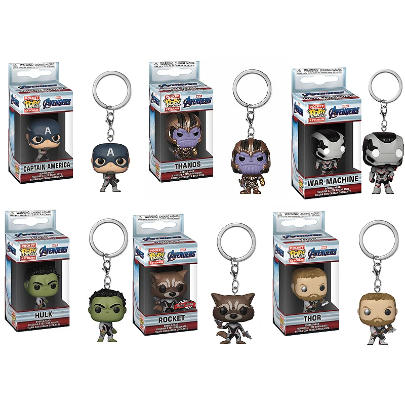 

Funko Pop Avengers Marvel Keychain War Machine Thanos Rocket Hulk Thor Captain America Toy Action Figure for Kids Christmas Gift
