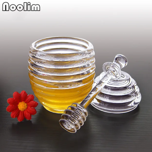 Honey Pot Storage Jars Acrylic Breakfast Jam Seasoning Set Castor Box With Stirring Stick Spices
