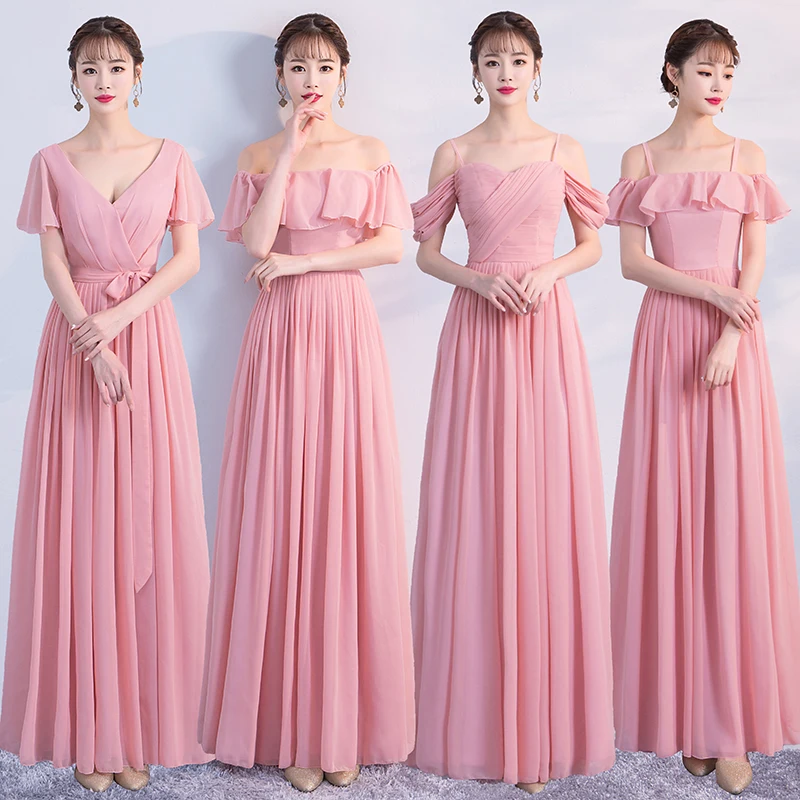 

Beauty Emily Elegant Chiffon Pink Long Bridesmaid Dresses 2018 Plus Size for Women Party Formal Prom Party Reflective Dresses