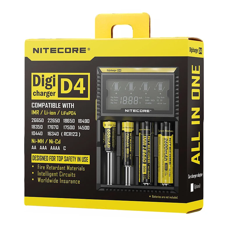 Nitecore D4 D2 I4 I2 Digi зарядное устройство lcd интеллектуальная схема глобальная страховка Li-Ion 18650 14500 16340 26650 зарядное устройство