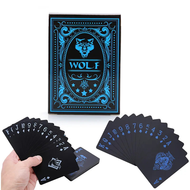 54 шт карты прочные водонепроницаемые черные игральные карты Пластиковые тиснение волк покерные карты пвх материал Подарочные карты для коллекции