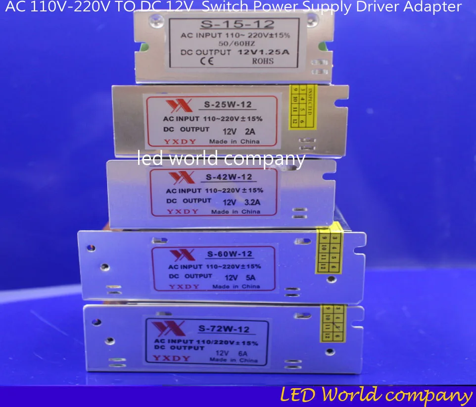

Factory Directly Sell AC110V-220V TO DC 12V 1A/1.25A/1.5A2A/3A/3.2/5A /6A Switch Power Supply Driver Adapter LED Strip Light