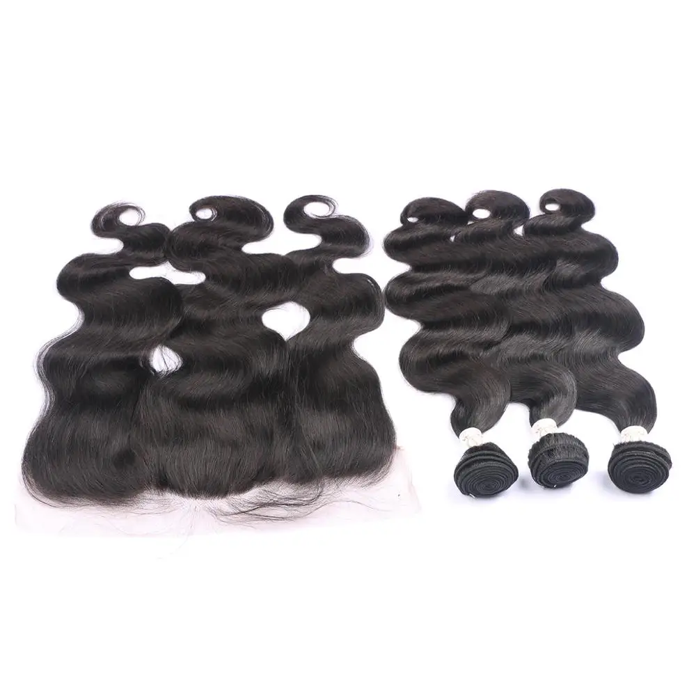 Body Wave Hair Bundles With Transparent Lace Frontal Peruvian Remy Human Hair Weave Pre Plucked Clear Lace Frontal With Bundles