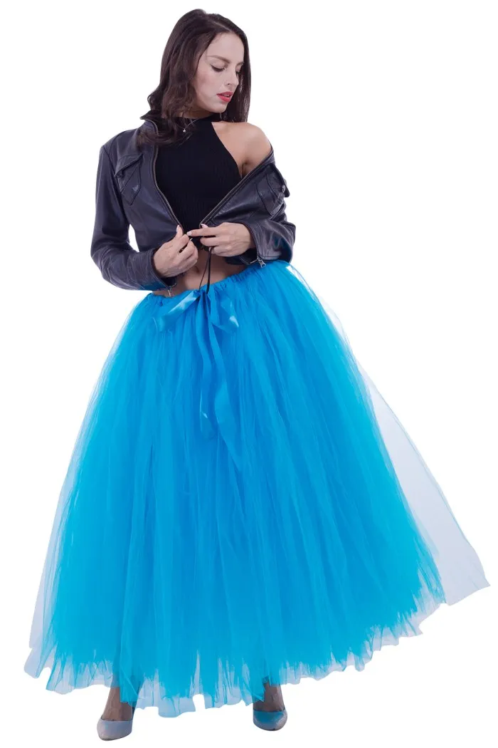 MisShow, высокое качество, 3 слоя, 100 см, летняя длинная фатиновая юбка, модные плиссированные юбки-пачки, женские юбки Лолиты, Нижняя юбка для подружек невесты - Цвет: blue