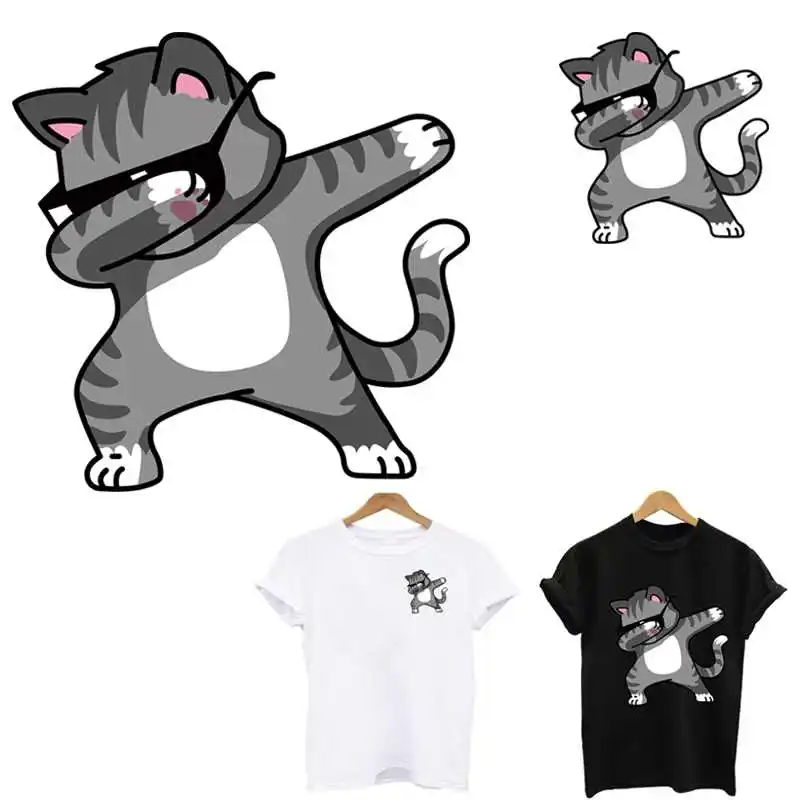 

Dabbing cat patch iron on patches ironing applications for clothing stripes for clothes application of one anothe stickers toppe