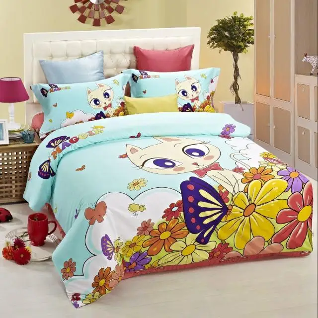 Bed in a bag set cat print bedding girls 100 cotton Reactive printed