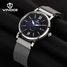 VINOCE casual fashion men font b mechanical b font watches sports waterproof stainless steel mesh bracelet