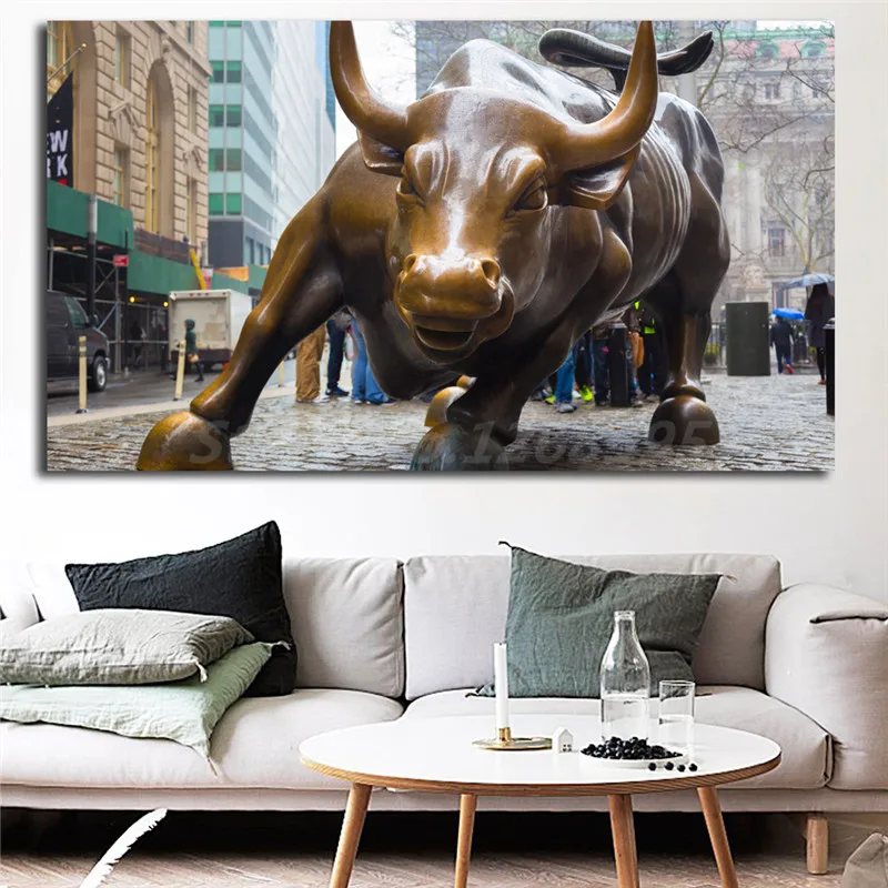 

The Landmark Charging Bull In Downtown Manhattan New York Canvas Painting Wall Art Picture Print Bedroom Poster Home Decoration
