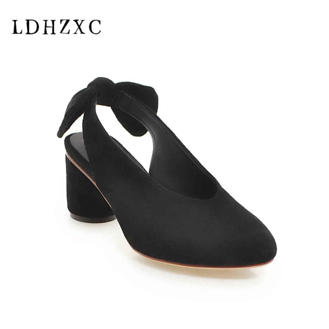

LDHZXC 2018 Woman Sandals Square High Heels Buckle Cover Heel Simple and Fashion PU Summer Shoes Woman big size 42 43