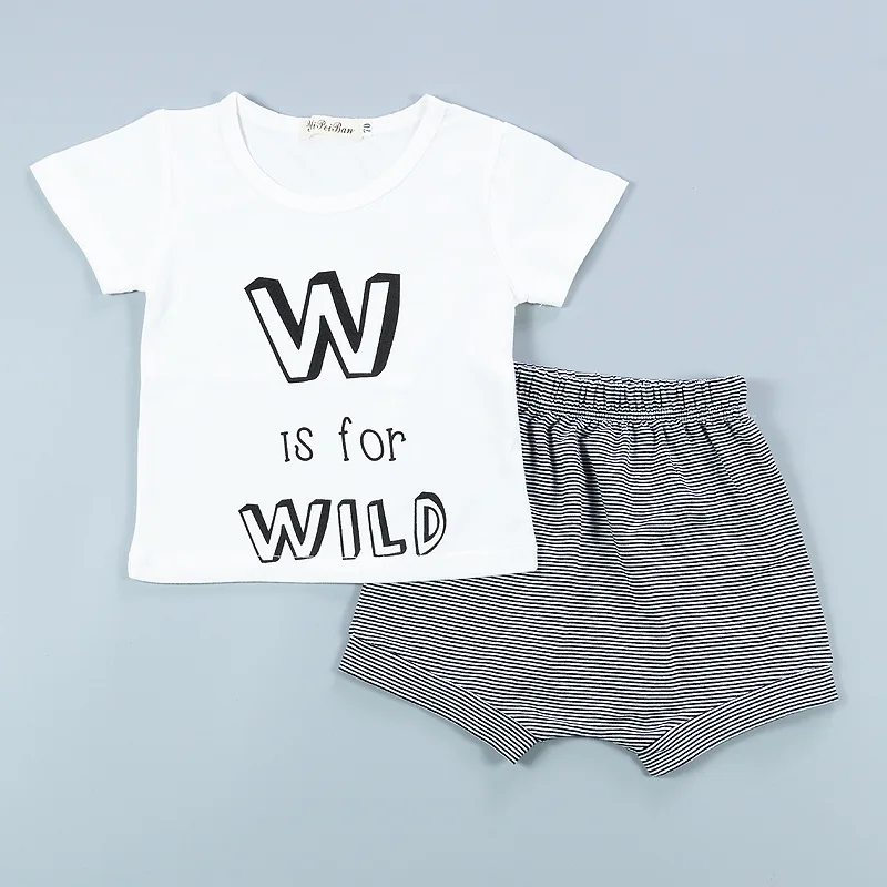 CieiK Summer Baby Girls Clothes Set 2PCS Short T shirt + Pant Letter Newborn Boys Костюмы Хлопок Младенец Полосатая