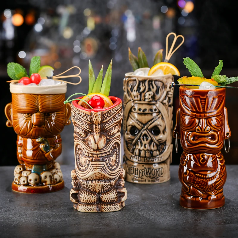 OUSSIRRO Creative Shaman Totem Face TIKI Bar Glass Wine Cocktail Glasses Whiskey Cup Beer Cup Juice Cup Thicken