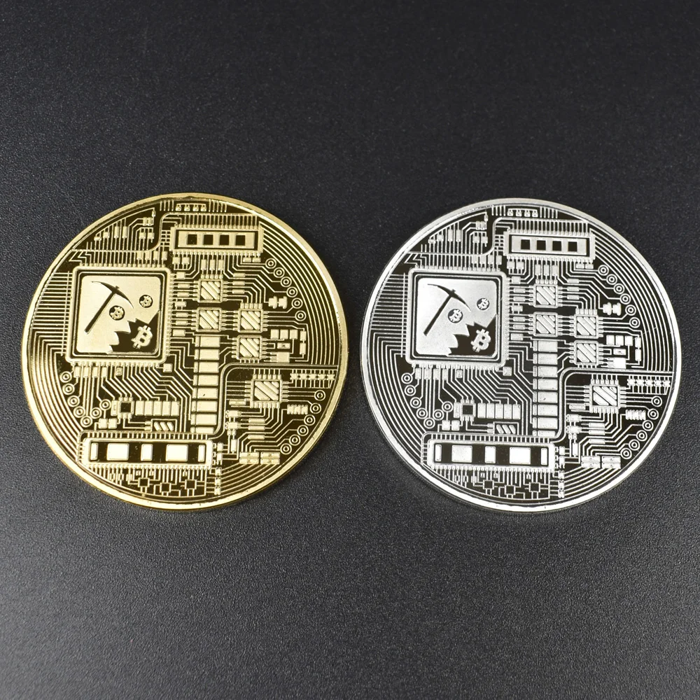100PCS Bitcoin Coin with Acrylic Case Bit Coin Gold silver Metal Coin
