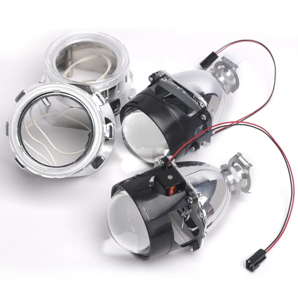 

2.5 inch bixenon projector lens mask shroud with double angel eyes for car HID Headlight headlamp Projector Lens for H1 H4 H7