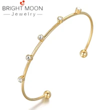 BRIGHT MOON Hot Barato Bangle Cuff Bracelet Cuff Solid Stainless Steel Gold Plating Bangle Gold Color Stainless Steel Bracelet meaeguet punk black gold color removable cuff stainless steel bracelet bangle wristband pulseira feminina jewelry