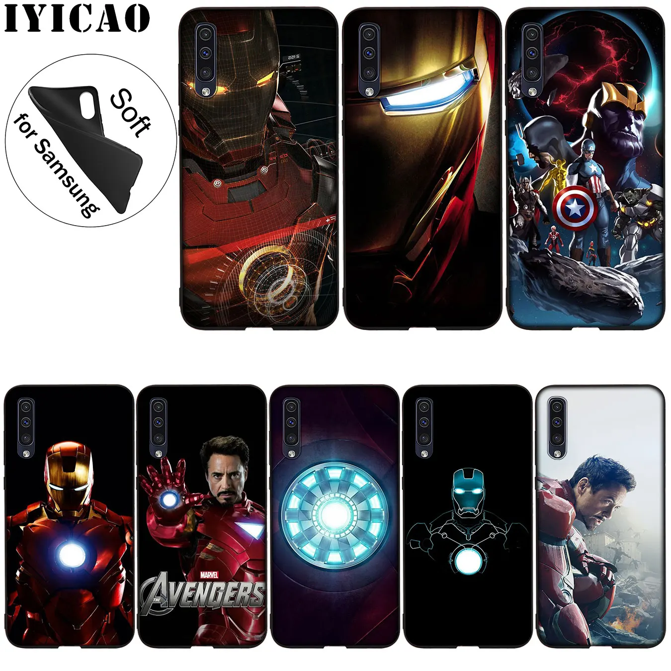 IYICAO Мягкий силиконовый чехол для Samsung Galaxy A70 A60 A50 A40 A30 A20 A10 A50S A40S A30S A20E A10S черный |