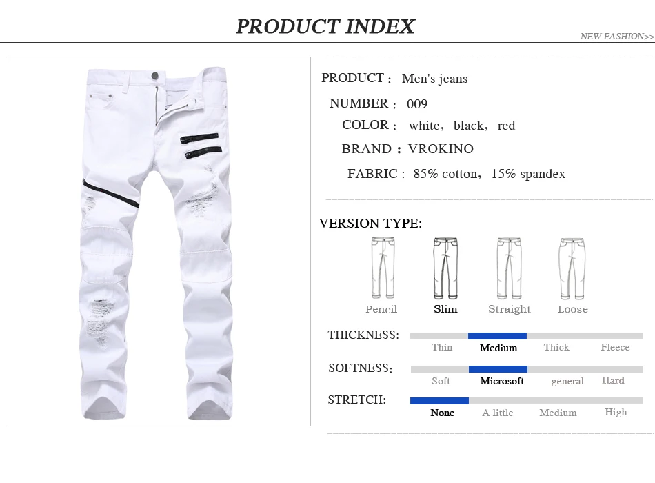 VROKINO новые мужские весенние и осенние джинсы модные мужские красные белые рваные джинсы до колена на молнии мужские узкие брюки 38 40
