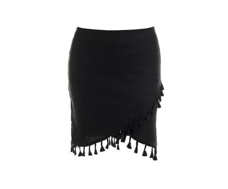 Кисточкой Белый Черный Женская юбка высокой талии упругой карандаш черный мини-юбка уличная короткие летние пляжные юбка женский
