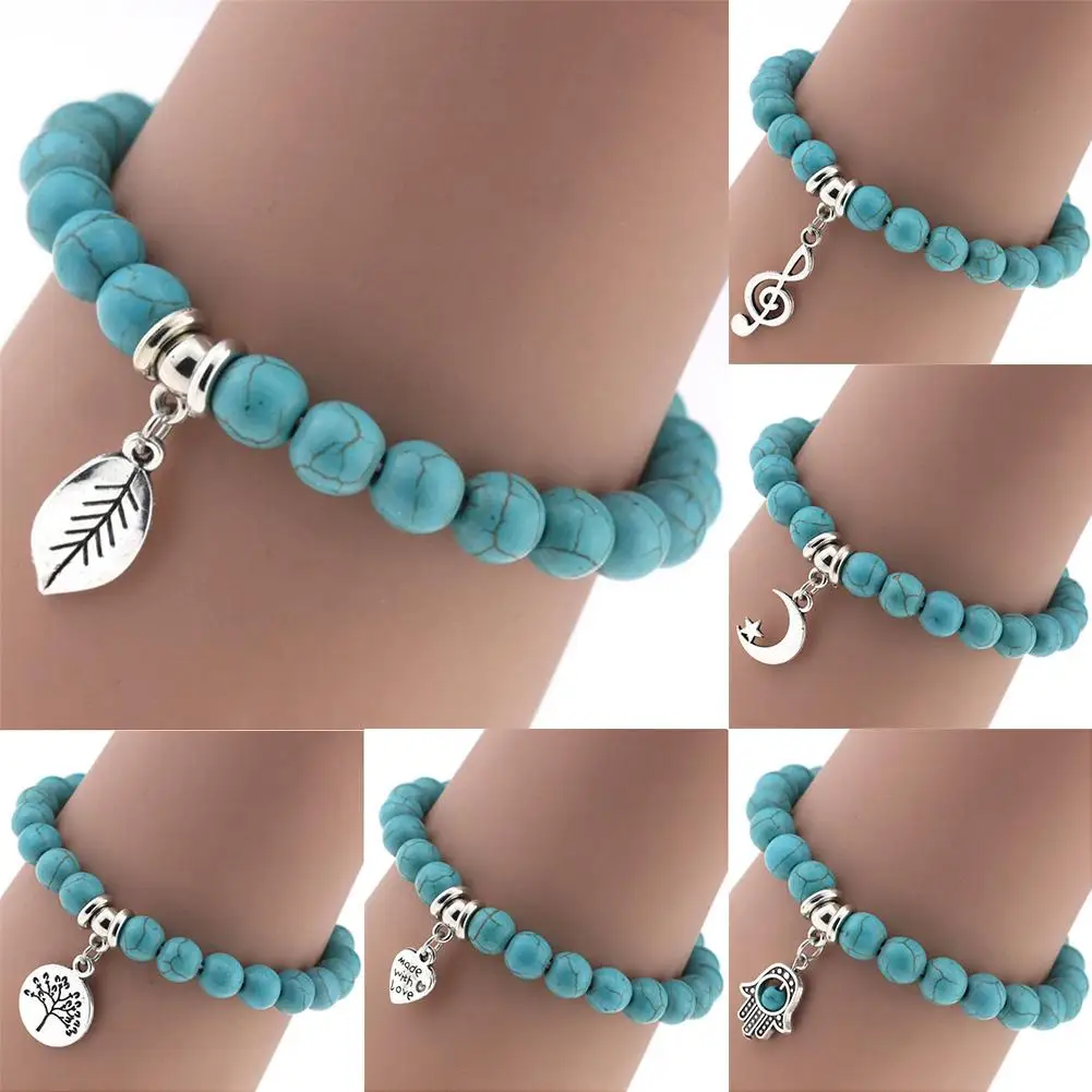 

Vintage Bohemia Style Personality Pendant Green Beads Bracelet Jewelry
