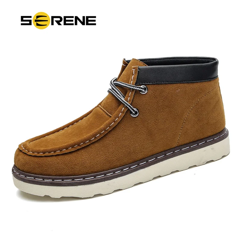 

SERENE Fashion British Style Suede Men Boots Winter Autumn Size 39-44 Non-slip Lace Up Ankle Male Shoes Teenager Rubber Footwear