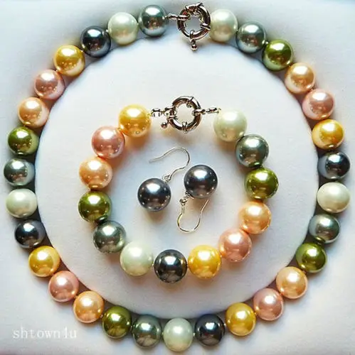

New fashion noble 14MM multicolor shell pearl necklace set AAA style Fine Noble real Natural free shipping