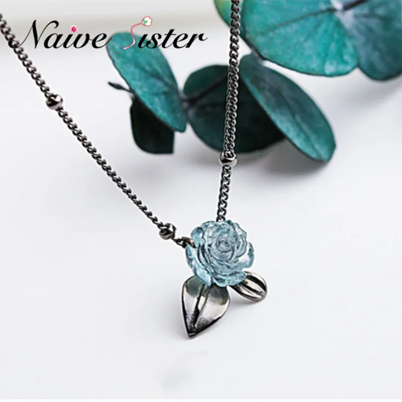 

2018 New Fashion Necklace Rose Pendant Necklaces For Women Ladies Crystal Jewelry Black Gun Plated