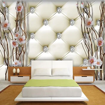 

Personalized Customization European Style Soft Pack 3D Relief Diamond Plum Blossom Photo Mural Wallpaper Bedside Luxury Frescoes