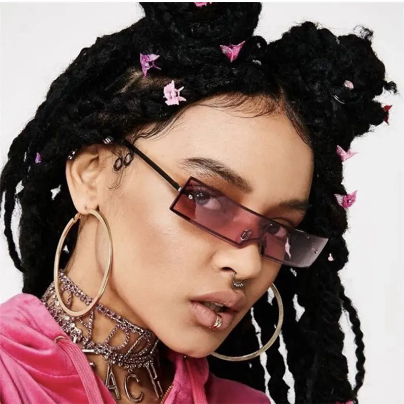 

cool rectangle sunglasses fashion designer shades 2018 luxury brand flat top party glasses long clear pink sun glasses unisex