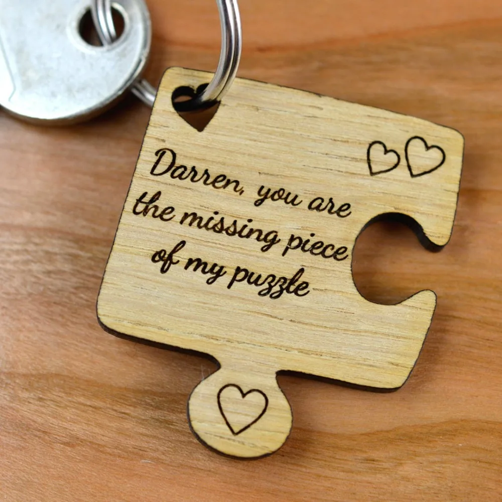 

Personalised Oak Wooden Jigsaw Piece Valentines Day Keyring