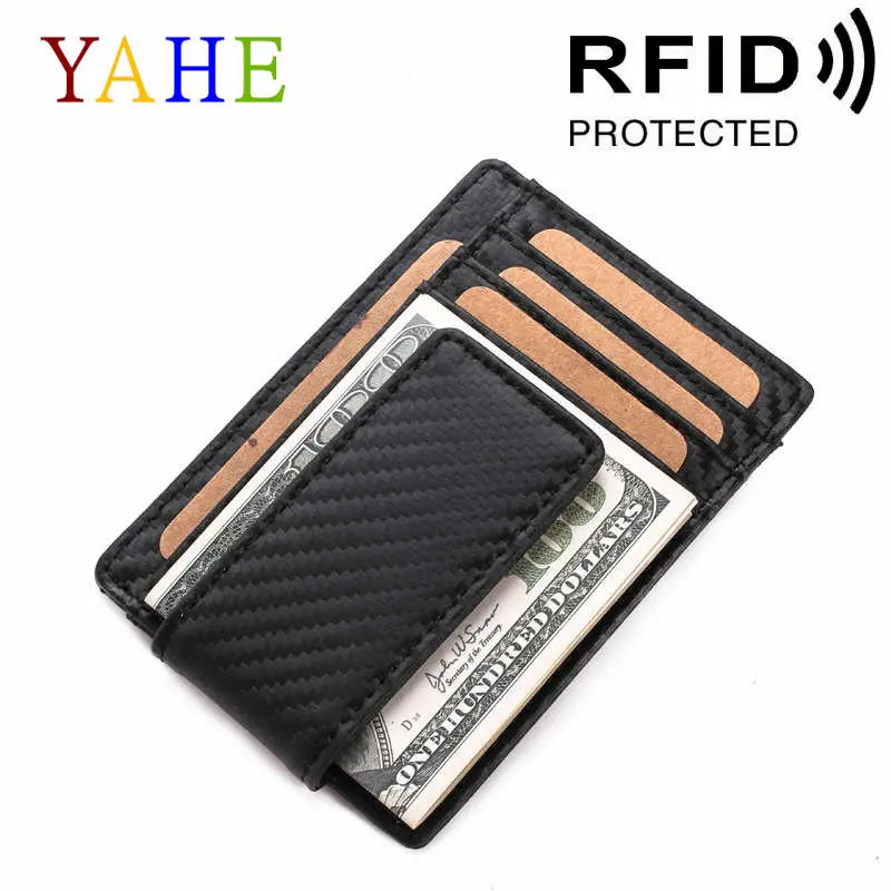 

YaHe Men's Money Clips Soft Leather ID Credit Card Case Male Simple Casual Money Clip Ultrathin Pocket Clamp Card Bag for Men