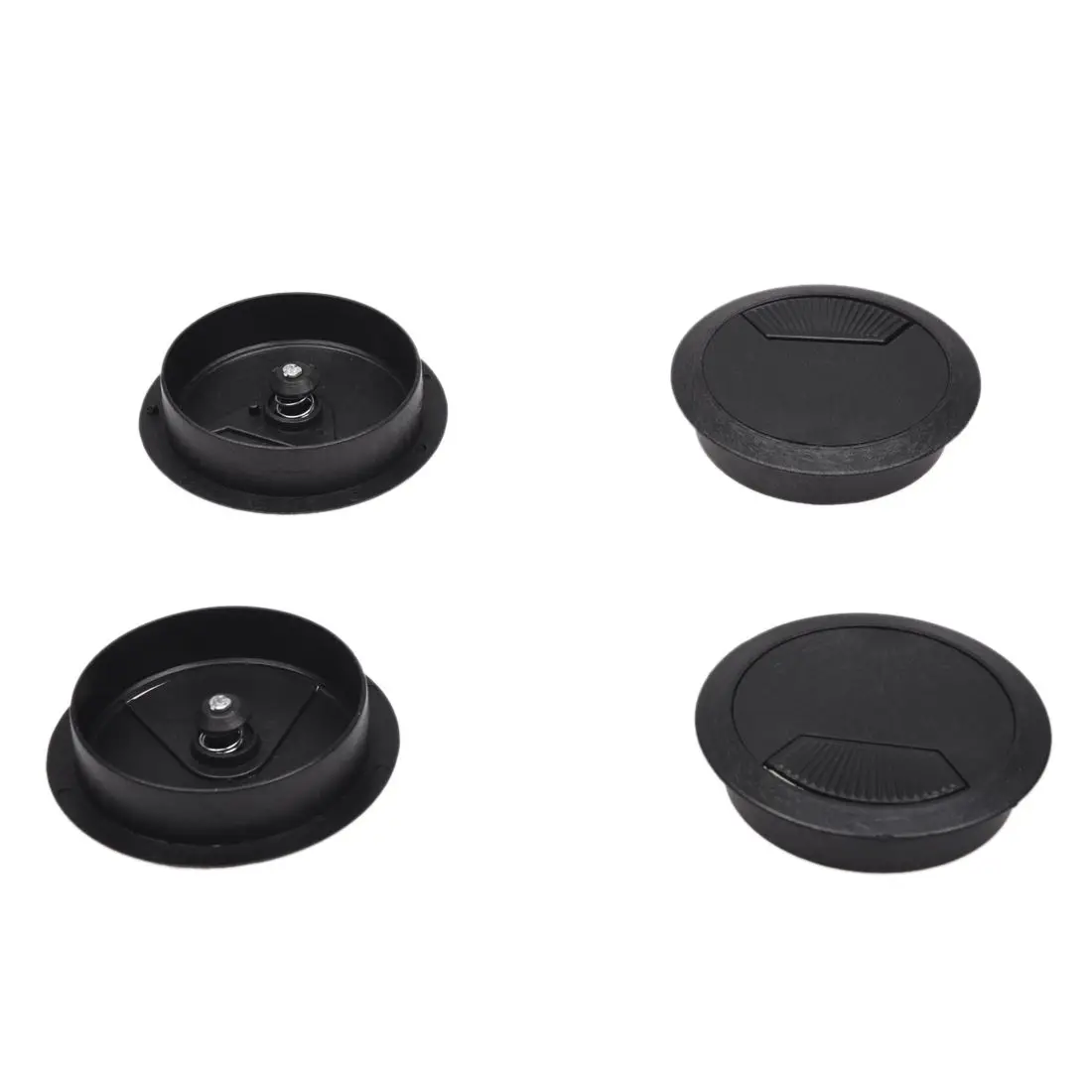 

2.3" Dia Round Plastic Desk Computer Grommet Hole Wire Cover Black 4 Pcs