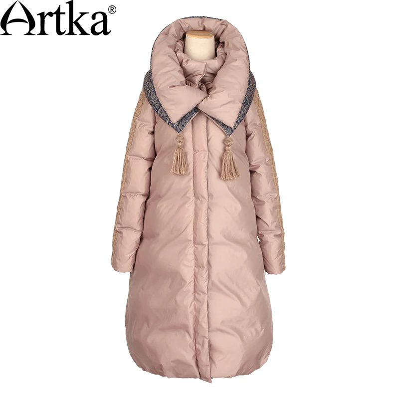 ARTKA Winter Jacket Women 90% Duck Down Coat 2018 Warm Parka Female Long Down Jacket Quilted Coat With Removable Scarf ZK15357D