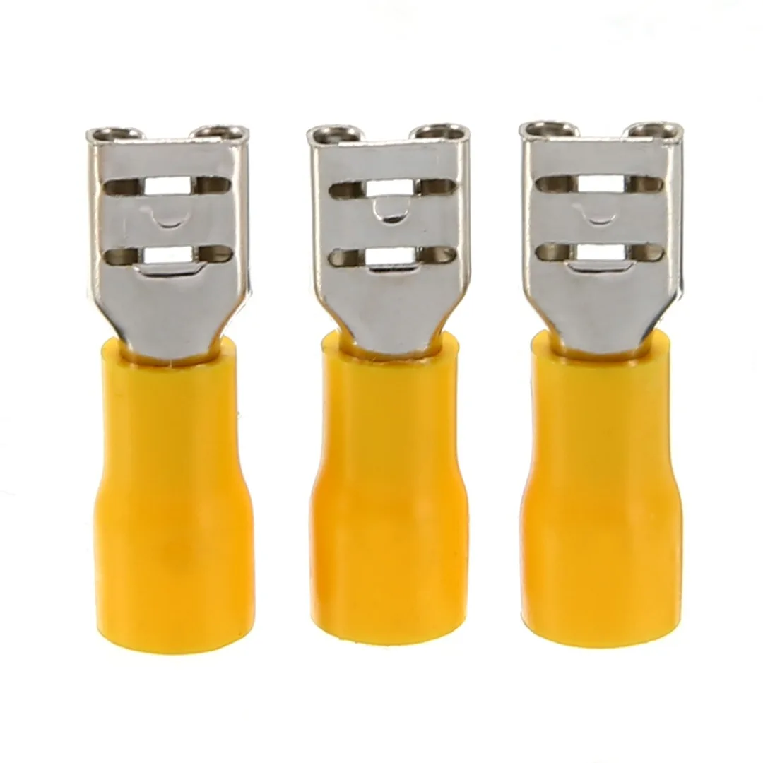 50pcs Insulated Female Crimp Spade Wire Connector Terminals 4.0-6.0mm 10-12 AWG Yellow