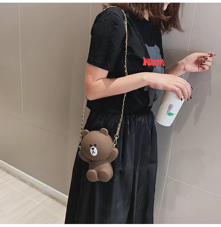 Silicone bag women new Korean leisure bear mobile phone cute women's shoulder Messenger bag