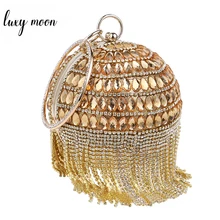 Роскошные клатчи круглой формы с бриллиантами, вечерняя сумка со стразами и кисточками, женская вечерняя сумочка-клатч с шариками, клатчи для ночного клуба