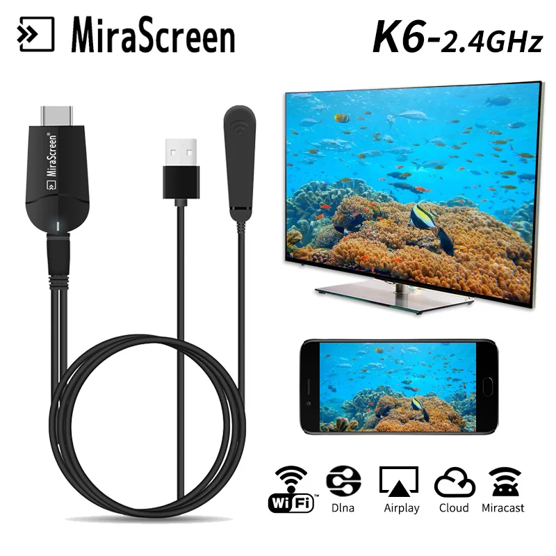 

Smart wireless display Dongle Wifi 1080P HD MiraScreen K6 2.4G Play and Plug easy connection Miracast TV Stick For ios /Android