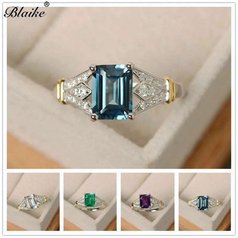 Blaike Изысканные Белые/синие/зеленые/фиолетовые кольца принцессы с цирконием для